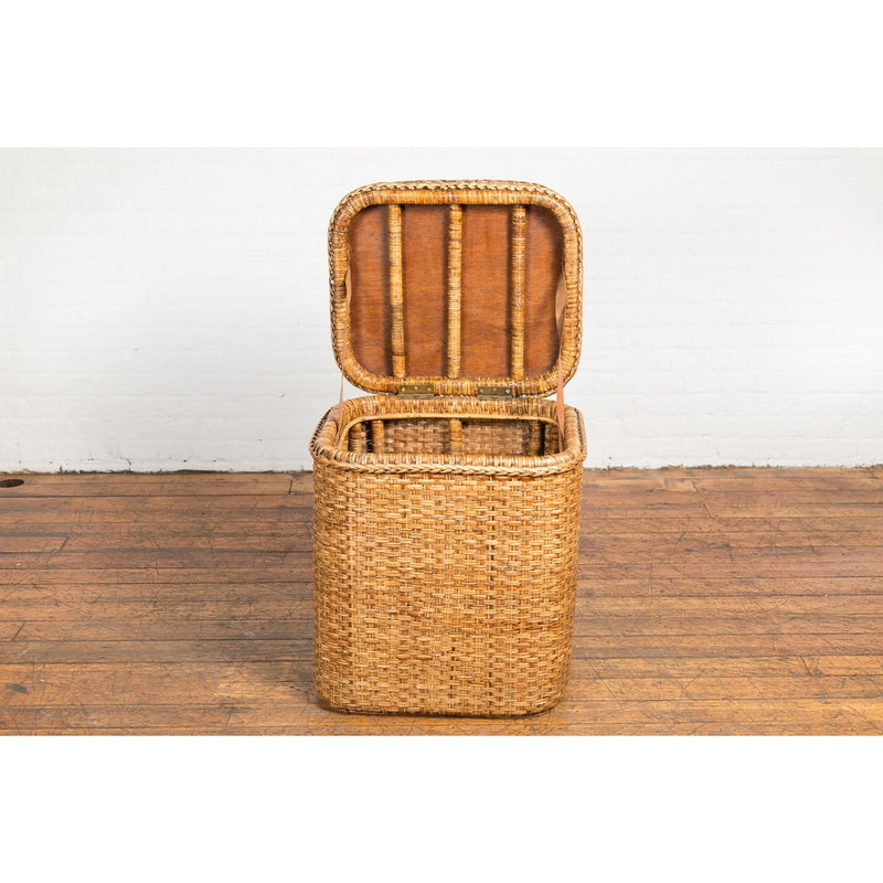 Vintage Burmese Woven Rattan and Wood Lidded Basket or Storage Container-YN3826-2. Asian & Chinese Furniture, Art, Antiques, Vintage Home Décor for sale at FEA Home
