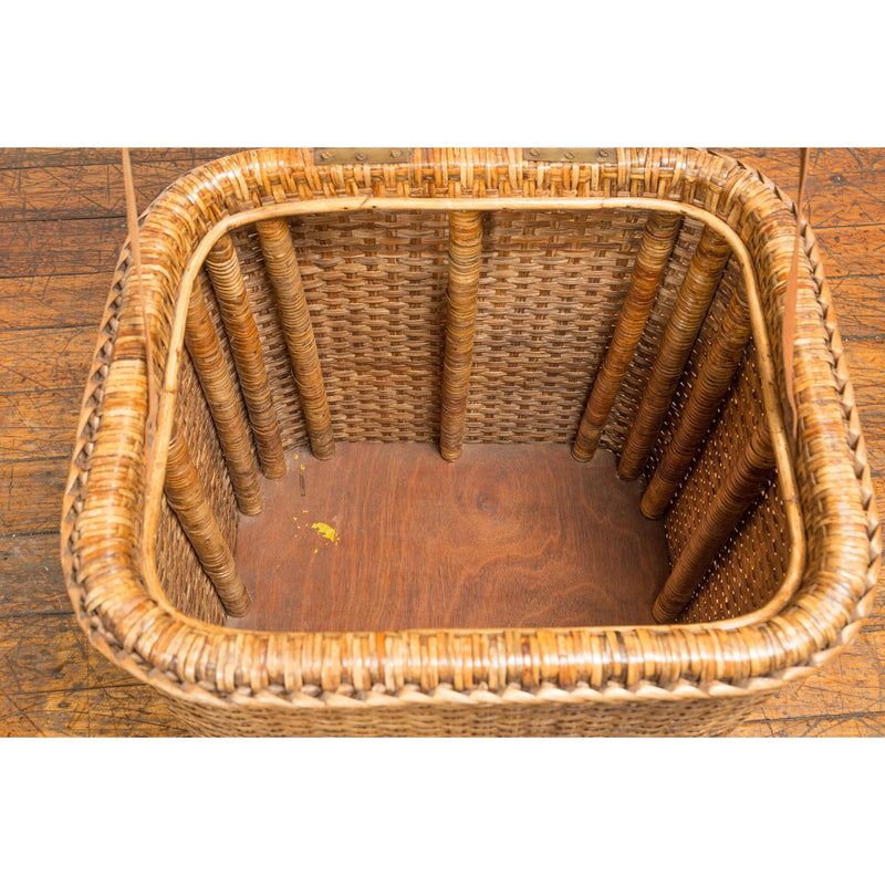 Vintage Burmese Woven Rattan and Wood Lidded Basket or Storage Container-YN3826-3. Asian & Chinese Furniture, Art, Antiques, Vintage Home Décor for sale at FEA Home