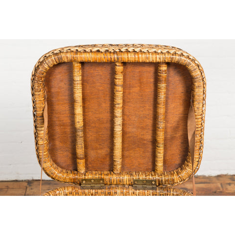 Vintage Burmese Woven Rattan and Wood Lidded Basket or Storage Container-YN3826-4. Asian & Chinese Furniture, Art, Antiques, Vintage Home Décor for sale at FEA Home