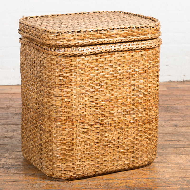 Vintage Burmese Woven Rattan and Wood Lidded Basket or Storage Container-YN3826-7. Asian & Chinese Furniture, Art, Antiques, Vintage Home Décor for sale at FEA Home