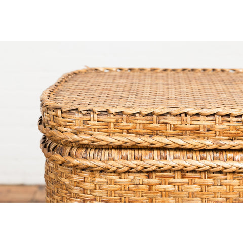 Vintage Burmese Woven Rattan and Wood Lidded Basket or Storage Container-YN3826-8. Asian & Chinese Furniture, Art, Antiques, Vintage Home Décor for sale at FEA Home