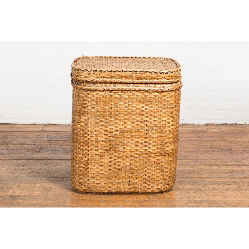Vintage Burmese Woven Rattan and Wood Lidded Basket or Storage Container-YN3826-9. Asian & Chinese Furniture, Art, Antiques, Vintage Home Décor for sale at FEA Home
