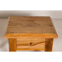 Near Pair of Mango Wood Midcentury Low Side Tables with Single Drawers