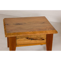 Near Pair of Mango Wood Midcentury Low Side Tables with Single Drawers