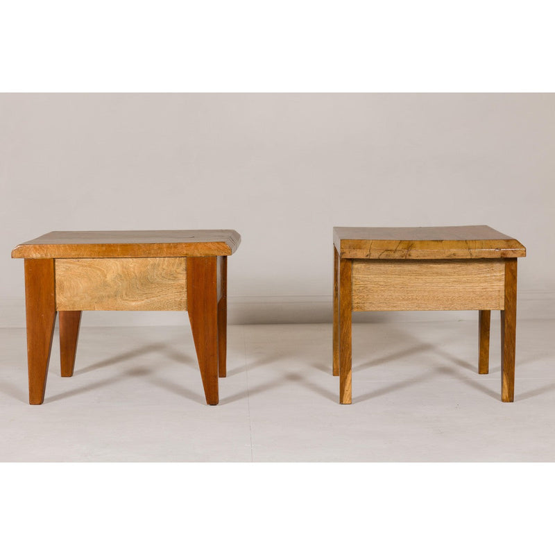 Near Pair of Mango Wood Midcentury Low Side Tables with Single Drawers-YN3847 & YN3943-14. Asian & Chinese Furniture, Art, Antiques, Vintage Home Décor for sale at FEA Home