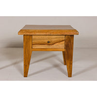 Near Pair of Mango Wood Midcentury Low Side Tables with Single Drawers