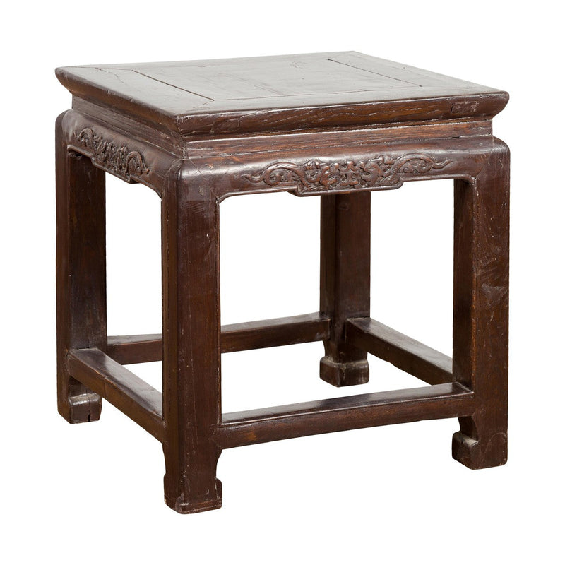 Qing Dynasty Brown Lacquer Low Table with Carved Apron and Horse Hoof Legs-YN3937-18. Asian & Chinese Furniture, Art, Antiques, Vintage Home Décor for sale at FEA Home