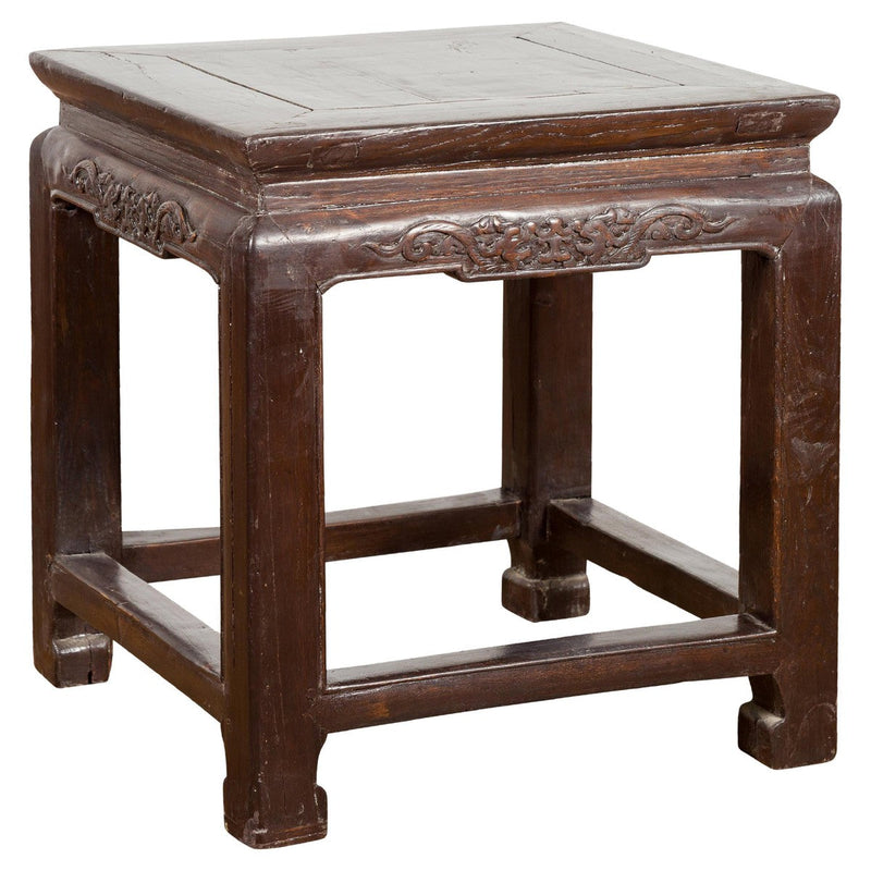 Qing Dynasty Brown Lacquer Low Table with Carved Apron and Horse Hoof Legs-YN3937-1. Asian & Chinese Furniture, Art, Antiques, Vintage Home Décor for sale at FEA Home