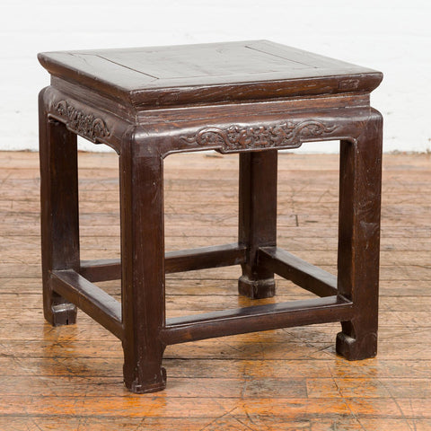 Qing Dynasty Brown Lacquer Low Table with Carved Apron and Horse Hoof Legs-YN3937-2. Asian & Chinese Furniture, Art, Antiques, Vintage Home Décor for sale at FEA Home