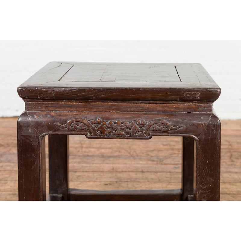 Qing Dynasty Brown Lacquer Low Table with Carved Apron and Horse Hoof Legs-YN3937-5. Asian & Chinese Furniture, Art, Antiques, Vintage Home Décor for sale at FEA Home