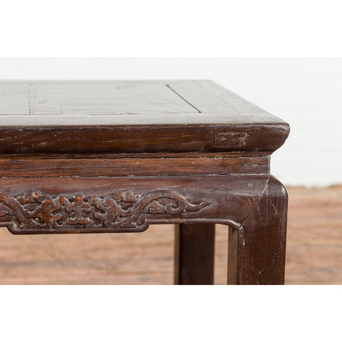 Qing Dynasty Brown Lacquer Low Table with Carved Apron and Horse Hoof Legs-YN3937-9. Asian & Chinese Furniture, Art, Antiques, Vintage Home Décor for sale at FEA Home
