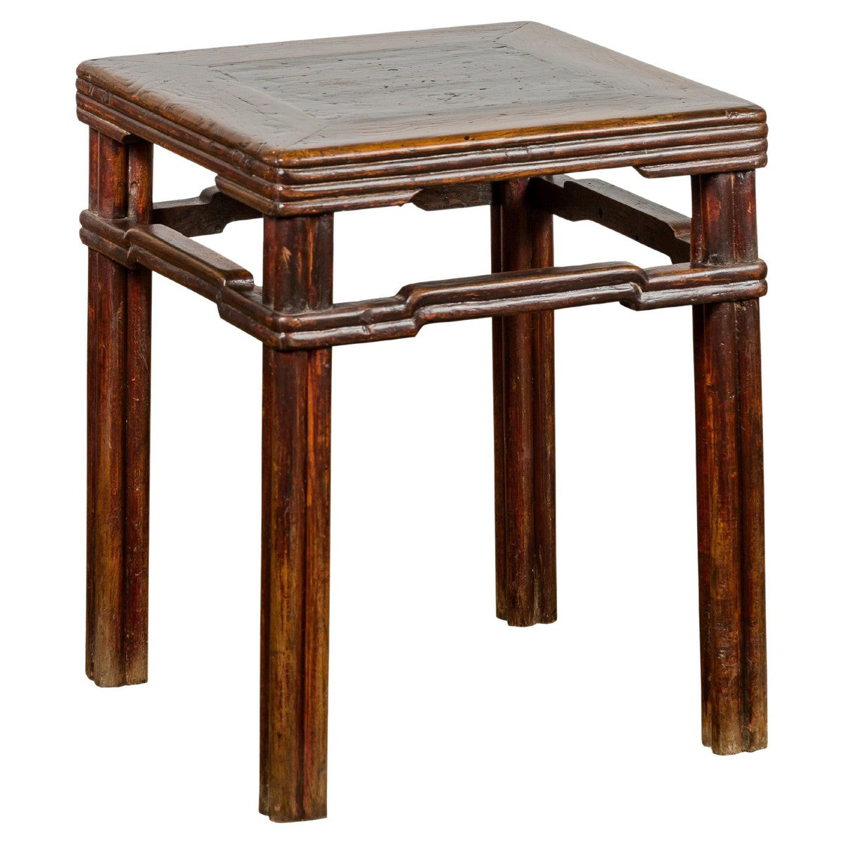 Antique Dark Brown Side Table with Reeded Humpback Stretchers-1. Asian & Chinese Furniture, Art, Antiques, Vintage Home Décor for sale at FEA Home
