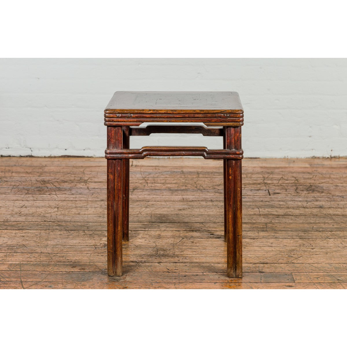 Antique Dark Brown Side Table with Reeded Humpback Stretchers-10. Asian &amp; Chinese Furniture, Art, Antiques, Vintage Home Décor for sale at FEA Home