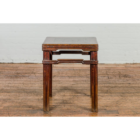 Antique Dark Brown Side Table with Reeded Humpback Stretchers-YN3946-10. Asian & Chinese Furniture, Art, Antiques, Vintage Home Décor for sale at FEA Home