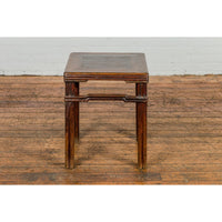 Antique Dark Brown Side Table with Reeded Humpback Stretchers