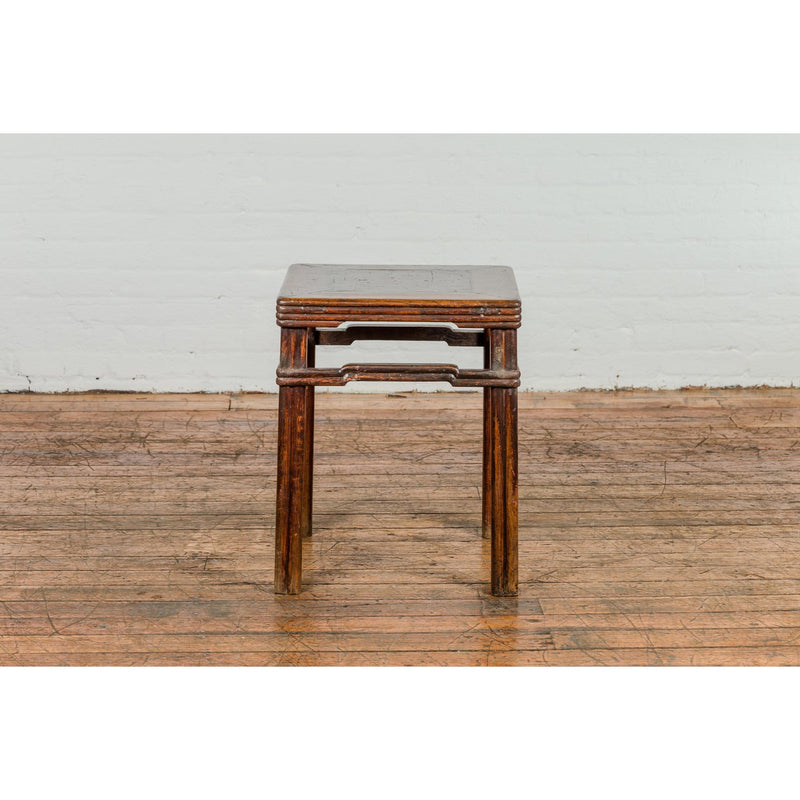 Antique Dark Brown Side Table with Reeded Humpback Stretchers-YN3946-12. Asian & Chinese Furniture, Art, Antiques, Vintage Home Décor for sale at FEA Home