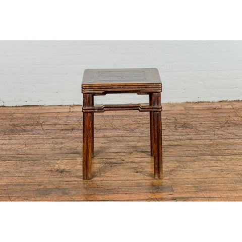 Antique Dark Brown Side Table with Reeded Humpback Stretchers-YN3946-13. Asian & Chinese Furniture, Art, Antiques, Vintage Home Décor for sale at FEA Home