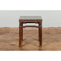 Antique Dark Brown Side Table with Reeded Humpback Stretchers