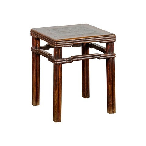 Antique Dark Brown Side Table with Reeded Humpback Stretchers-YN3946-16. Asian & Chinese Furniture, Art, Antiques, Vintage Home Décor for sale at FEA Home