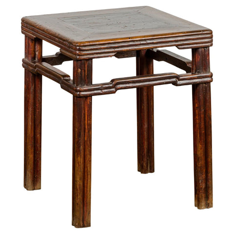 Antique Dark Brown Side Table with Reeded Humpback Stretchers-YN3946-1. Asian & Chinese Furniture, Art, Antiques, Vintage Home Décor for sale at FEA Home