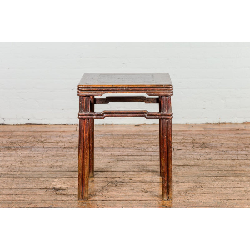 Antique Dark Brown Side Table with Reeded Humpback Stretchers-YN3946-3. Asian & Chinese Furniture, Art, Antiques, Vintage Home Décor for sale at FEA Home