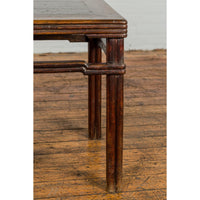 Antique Dark Brown Side Table with Reeded Humpback Stretchers