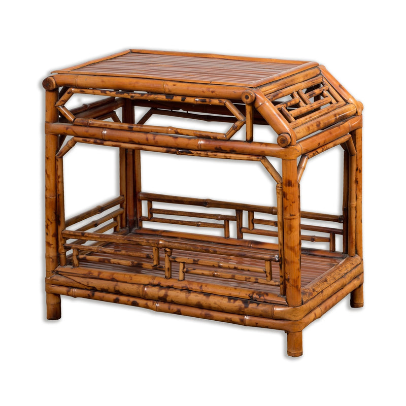 Vintage Bamboo Side Table with Slanted Front & Under Storage-YN3959-17. Asian & Chinese Furniture, Art, Antiques, Vintage Home Décor for sale at FEA Home