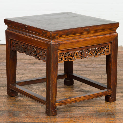 Small Square Low End Table with Carved Apron-YN3994-12. Asian & Chinese Furniture, Art, Antiques, Vintage Home Décor for sale at FEA Home