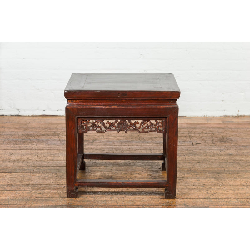 Small Square Low End Table with Carved Apron-YN3994-16. Asian & Chinese Furniture, Art, Antiques, Vintage Home Décor for sale at FEA Home