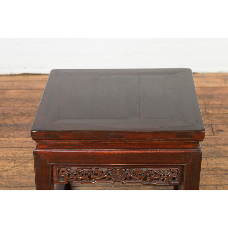 Small Square Low End Table with Carved Apron-YN3994-18. Asian & Chinese Furniture, Art, Antiques, Vintage Home Décor for sale at FEA Home