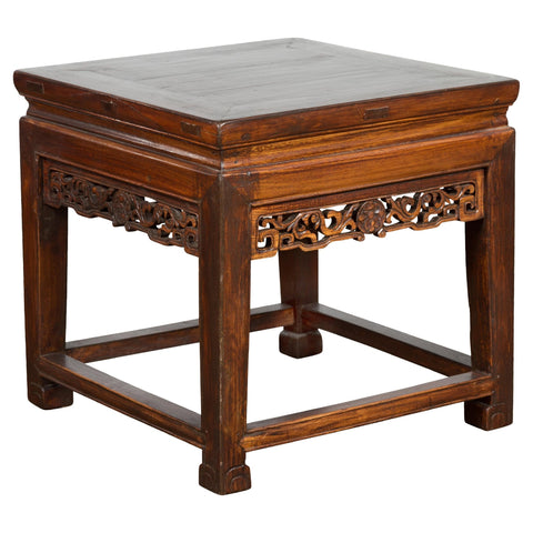 Small Square Low End Table with Carved Apron-YN3994-1-Unique Furniture-Art-Antiques-Home Décor in NY