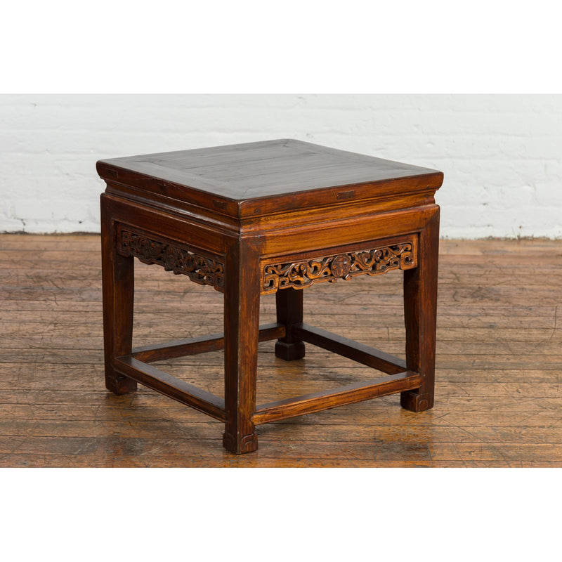 Small Square Low End Table with Carved Apron-YN3994-3. Asian & Chinese Furniture, Art, Antiques, Vintage Home Décor for sale at FEA Home