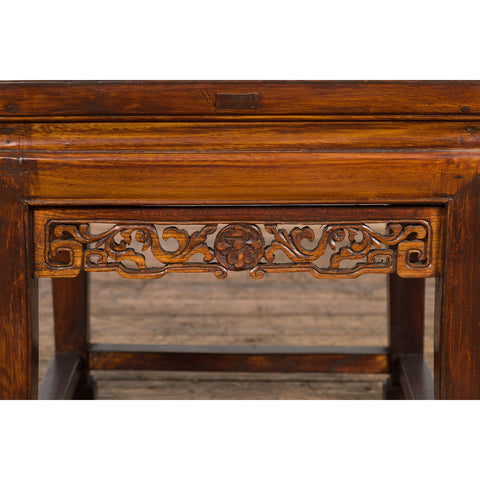 Small Square Low End Table with Carved Apron