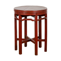Late Qing Dynasty Period Red Lacquer Round Top Pedestal Flower Stand-YN3997-12. Asian & Chinese Furniture, Art, Antiques, Vintage Home Décor for sale at FEA Home