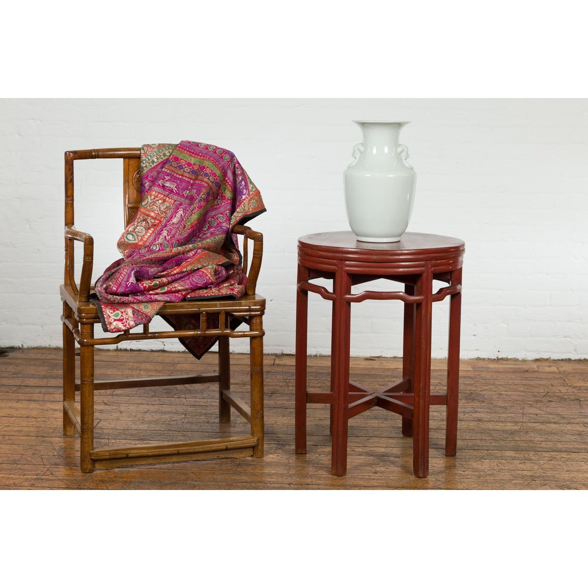 Late Qing Dynasty Period Red Lacquer Round Top Pedestal Flower Stand-2. Asian & Chinese Furniture, Art, Antiques, Vintage Home Décor for sale at FEA Home
