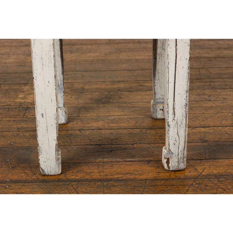 Vintage Chinese Side Table with Whitewash Finish and Horse Hoof Legs-11. Asian & Chinese Furniture, Art, Antiques, Vintage Home Décor for sale at FEA Home
