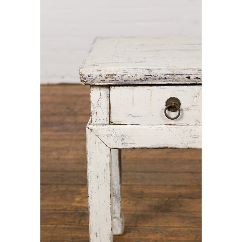 Vintage Chinese Side Table with Whitewash Finish and Horse Hoof Legs-12. Asian & Chinese Furniture, Art, Antiques, Vintage Home Décor for sale at FEA Home