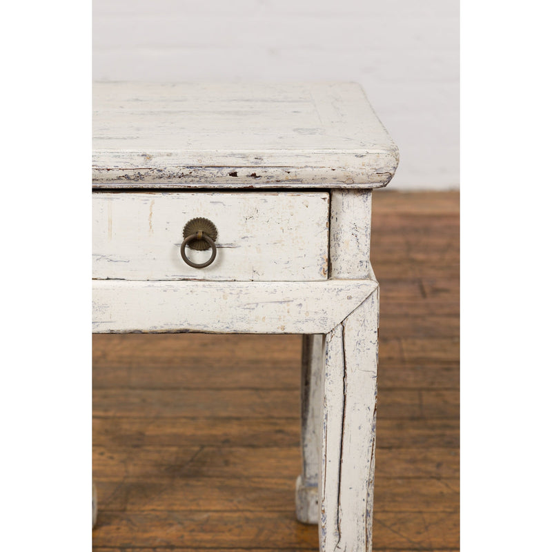 Vintage Chinese Side Table with Whitewash Finish and Horse Hoof Legs-13. Asian & Chinese Furniture, Art, Antiques, Vintage Home Décor for sale at FEA Home