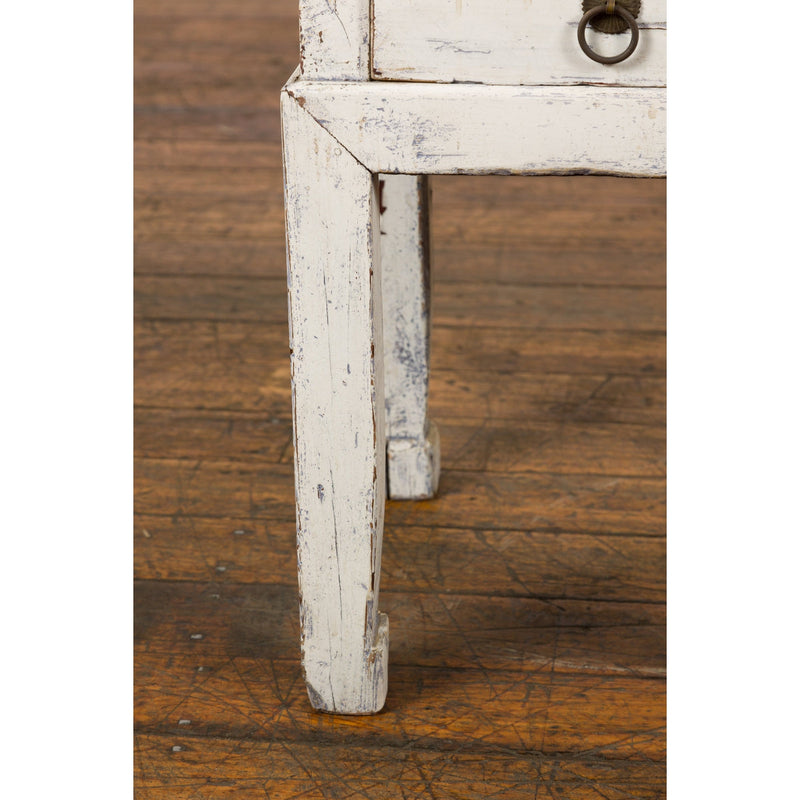 Vintage Chinese Side Table with Whitewash Finish and Horse Hoof Legs-14. Asian & Chinese Furniture, Art, Antiques, Vintage Home Décor for sale at FEA Home