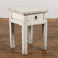 Vintage Chinese Side Table with Whitewash Finish and Horse Hoof Legs