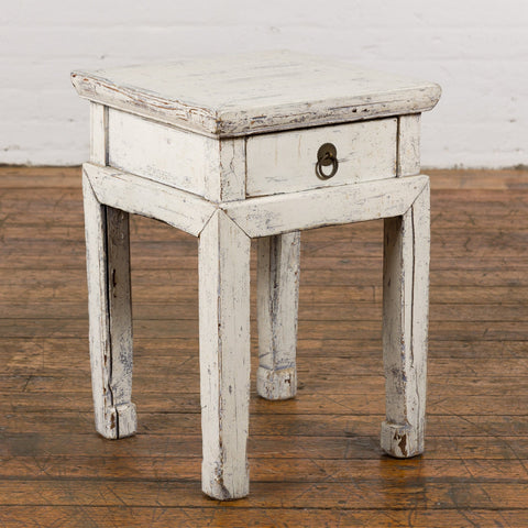 Vintage Chinese Side Table with Whitewash Finish and Horse Hoof Legs-15. Asian & Chinese Furniture, Art, Antiques, Vintage Home Décor for sale at FEA Home