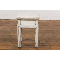 Vintage Chinese Side Table with Whitewash Finish and Horse Hoof Legs