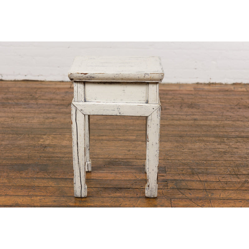Vintage Chinese Side Table with Whitewash Finish and Horse Hoof Legs-17. Asian & Chinese Furniture, Art, Antiques, Vintage Home Décor for sale at FEA Home