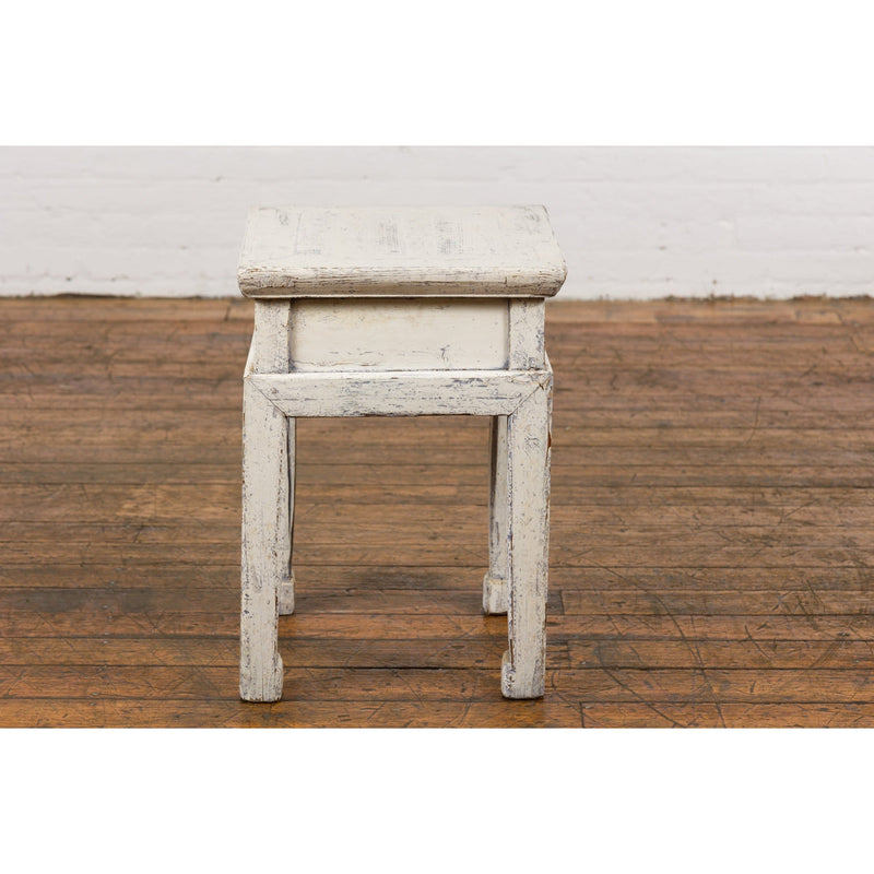 Vintage Chinese Side Table with Whitewash Finish and Horse Hoof Legs-18. Asian & Chinese Furniture, Art, Antiques, Vintage Home Décor for sale at FEA Home