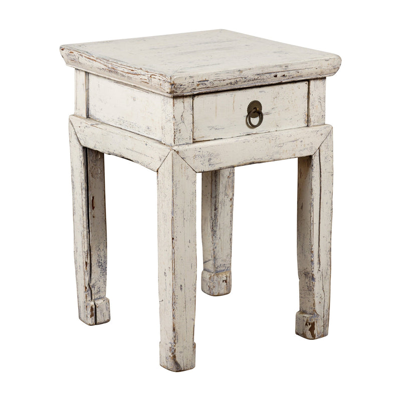 Vintage Chinese Side Table with Whitewash Finish and Horse Hoof Legs-1. Asian & Chinese Furniture, Art, Antiques, Vintage Home Décor for sale at FEA Home
