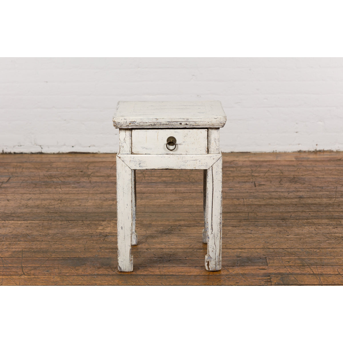 Vintage Chinese Side Table with Whitewash Finish and Horse Hoof Legs-2. Asian & Chinese Furniture, Art, Antiques, Vintage Home Décor for sale at FEA Home