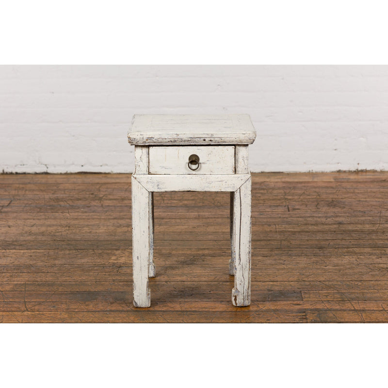 Vintage Chinese Side Table with Whitewash Finish and Horse Hoof Legs-2. Asian & Chinese Furniture, Art, Antiques, Vintage Home Décor for sale at FEA Home