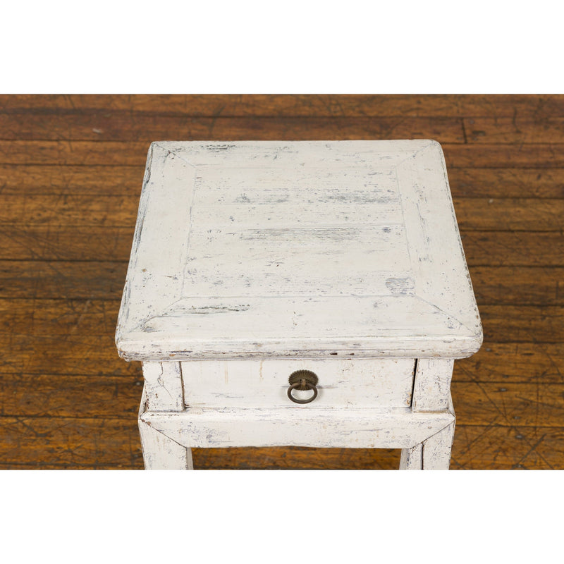Vintage Chinese Side Table with Whitewash Finish and Horse Hoof Legs-4. Asian & Chinese Furniture, Art, Antiques, Vintage Home Décor for sale at FEA Home