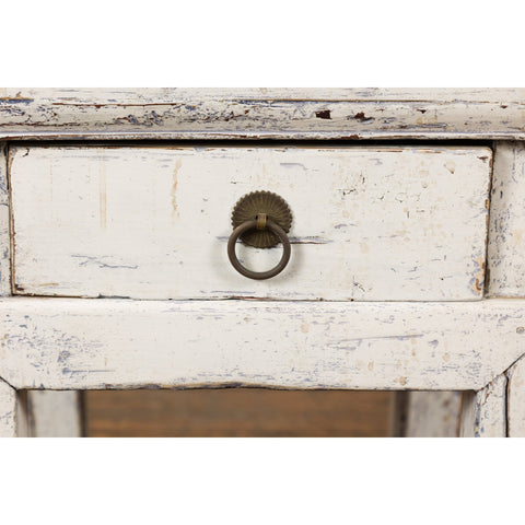 Vintage Chinese Side Table with Whitewash Finish and Horse Hoof Legs-6. Asian & Chinese Furniture, Art, Antiques, Vintage Home Décor for sale at FEA Home