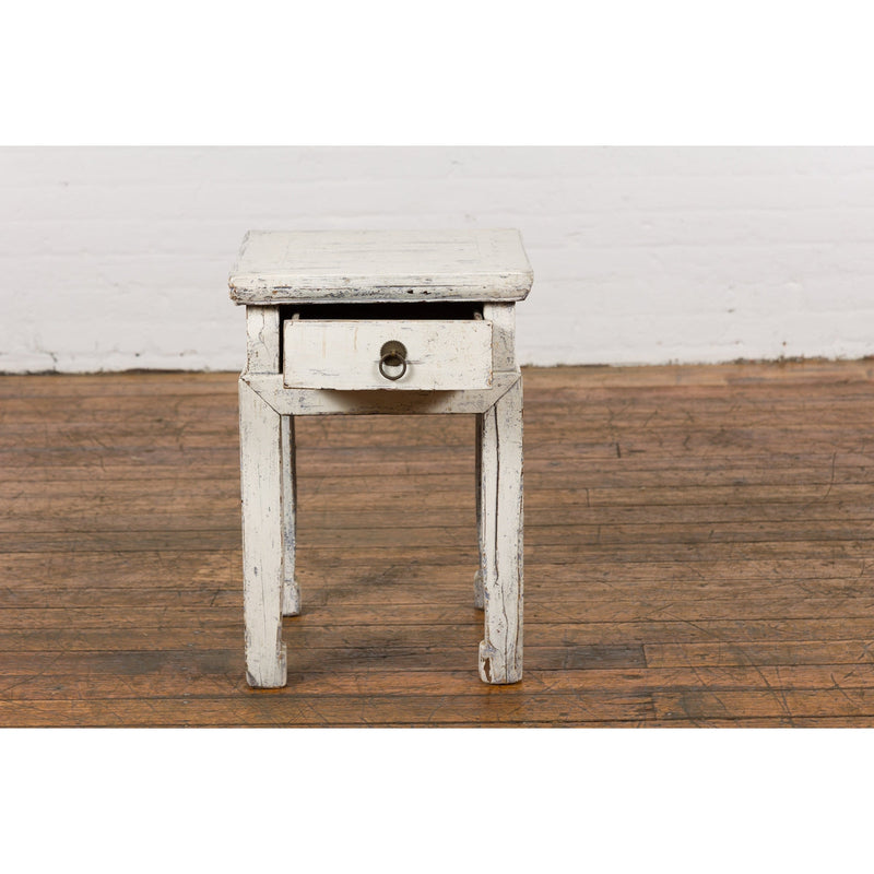 Vintage Chinese Side Table with Whitewash Finish and Horse Hoof Legs-7. Asian & Chinese Furniture, Art, Antiques, Vintage Home Décor for sale at FEA Home